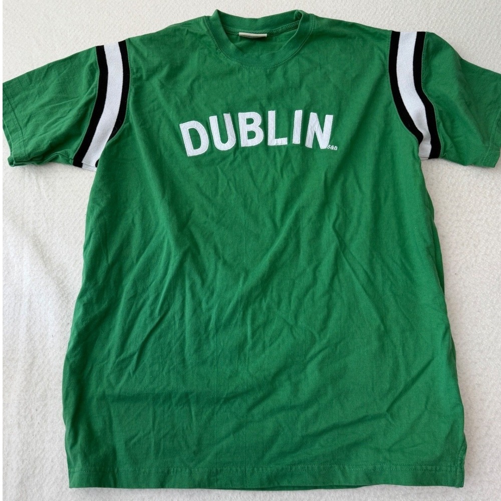 Steve & Barrys Dublin T-Shirt Mens Large Green Striped Sleeve Sportswear